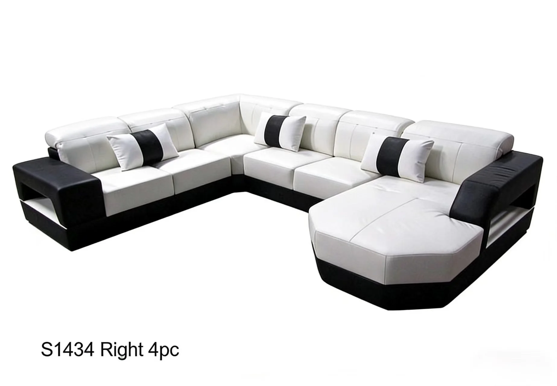 S1434 U Shape Leather Sectional Sofa Set with open shelf on the armrest side