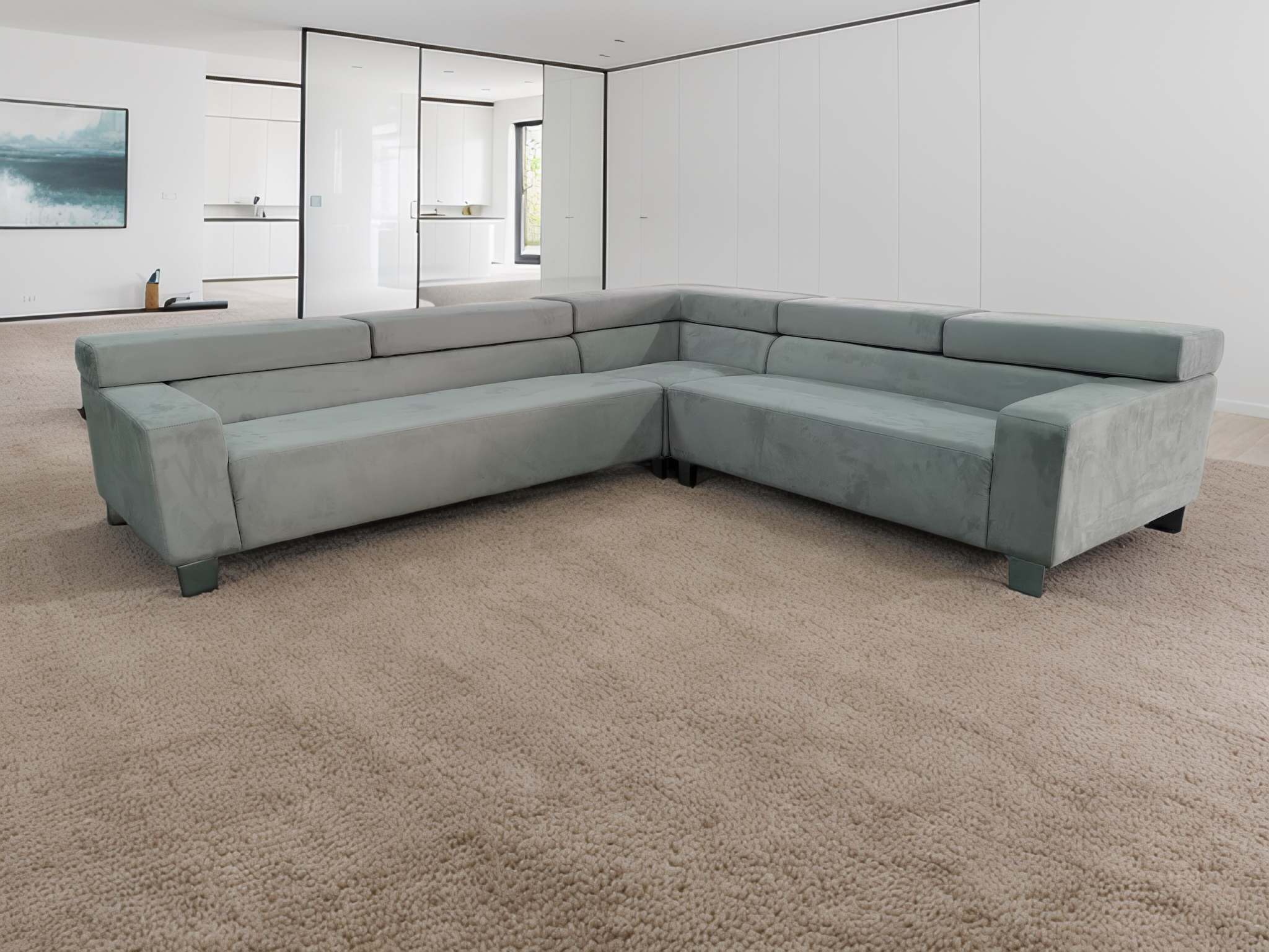 S205M 3PC MODERN EURO DESIGN SECTIONAL FABRIC SOFA Adjstable Headrests