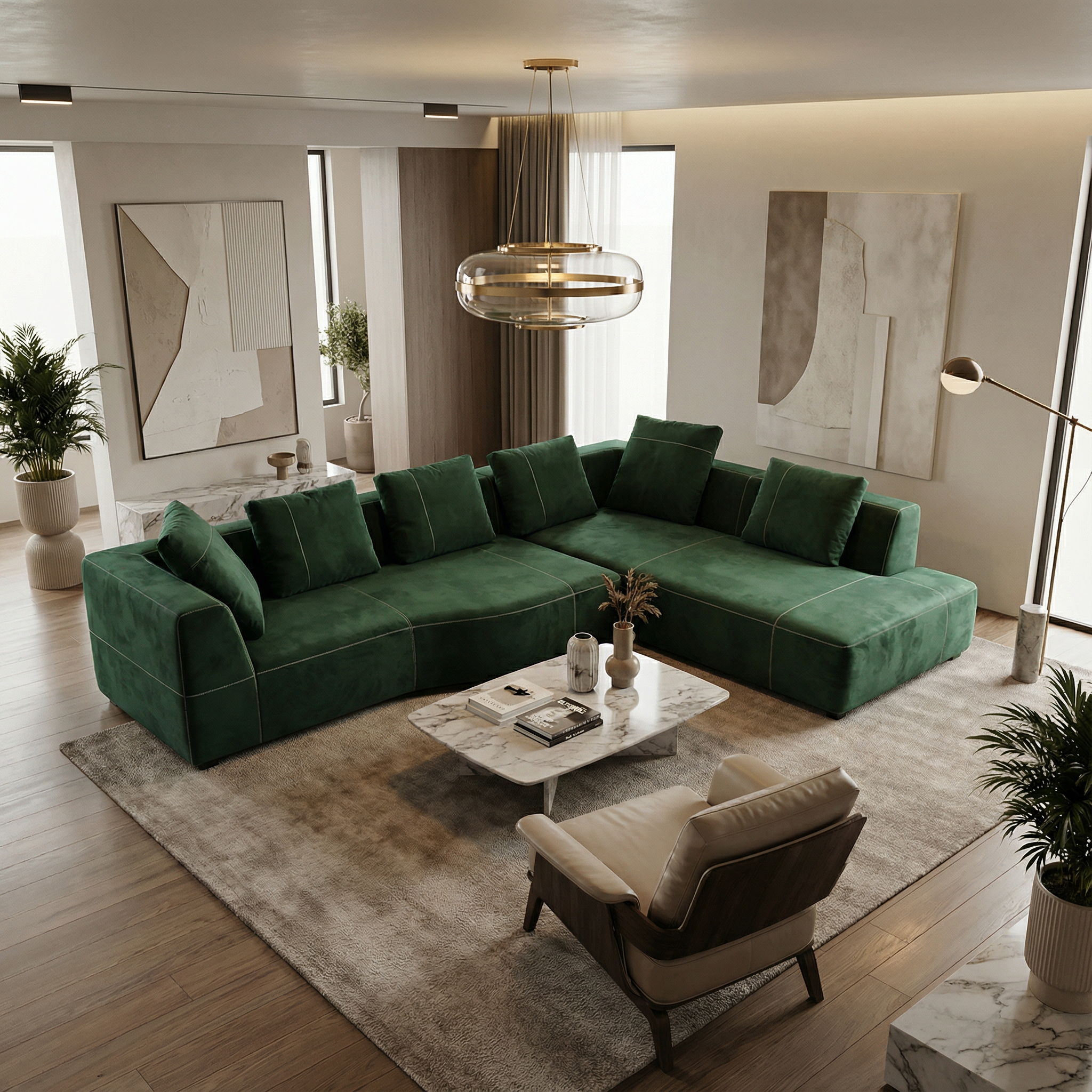 S8803 2PC. GREEN MICROFIBER MODERN SECTIONAL SOFA