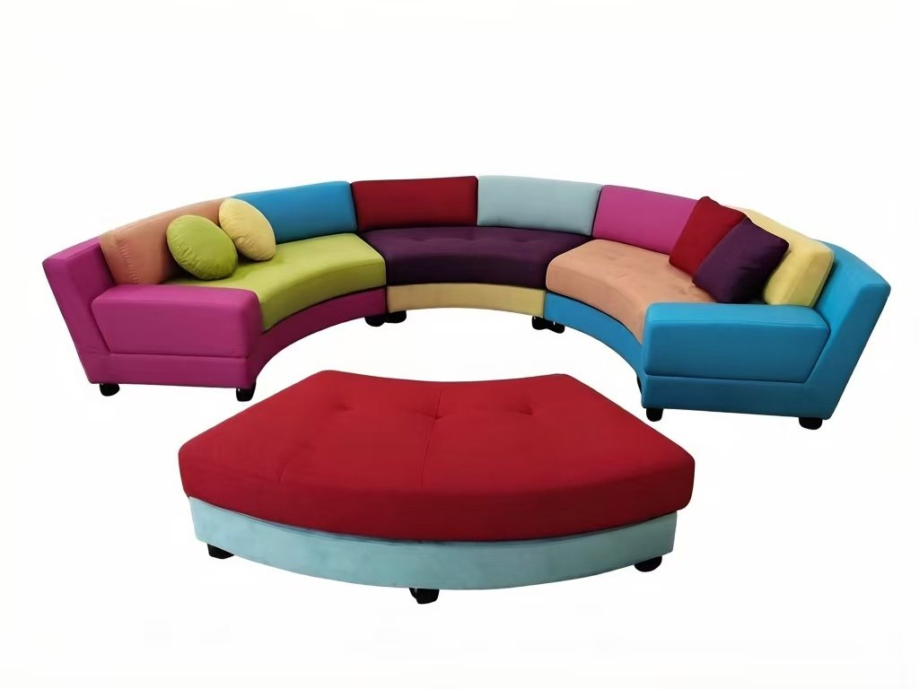 S606M 4PC. 160" SEMI CIRCULAR ROUND IVORY MICROFIBER FABRIC SECTIONAL SOFA SET