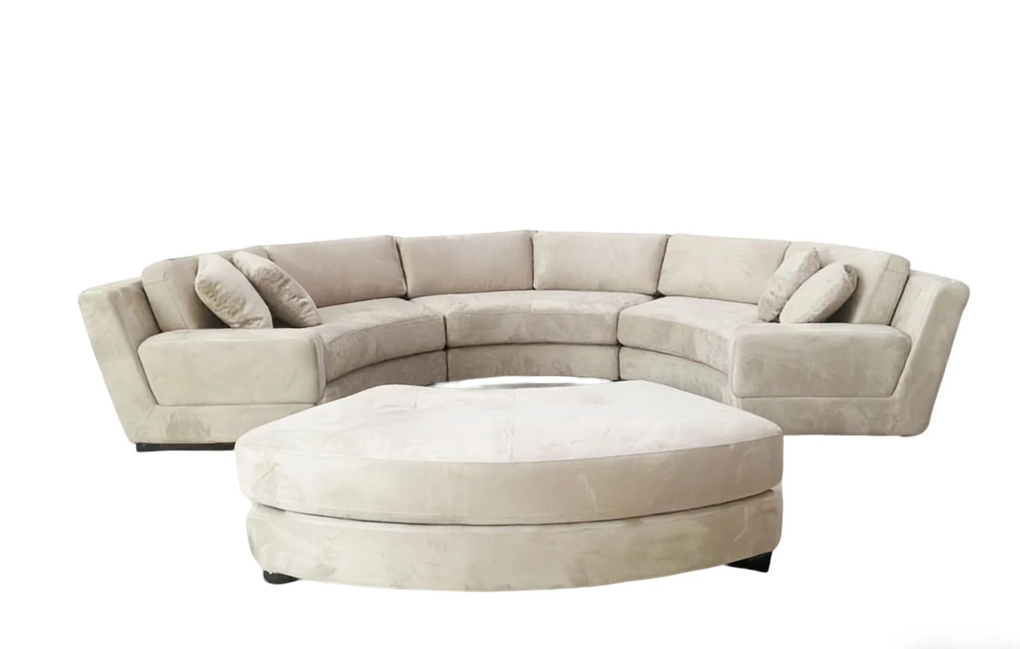 S606M BEIGE FINISH 4PC. 160" SEMI CIRCULAR ROUND MICROFIBER FABRIC SECTIONAL SOFA SET
