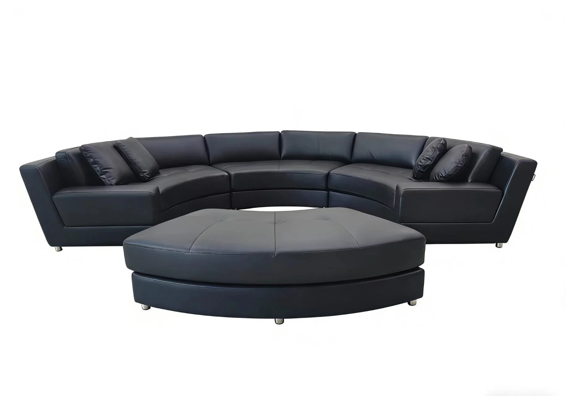 S606 4-Piece Modern Black Leather Semi Circular Round Sectional Sofa Set