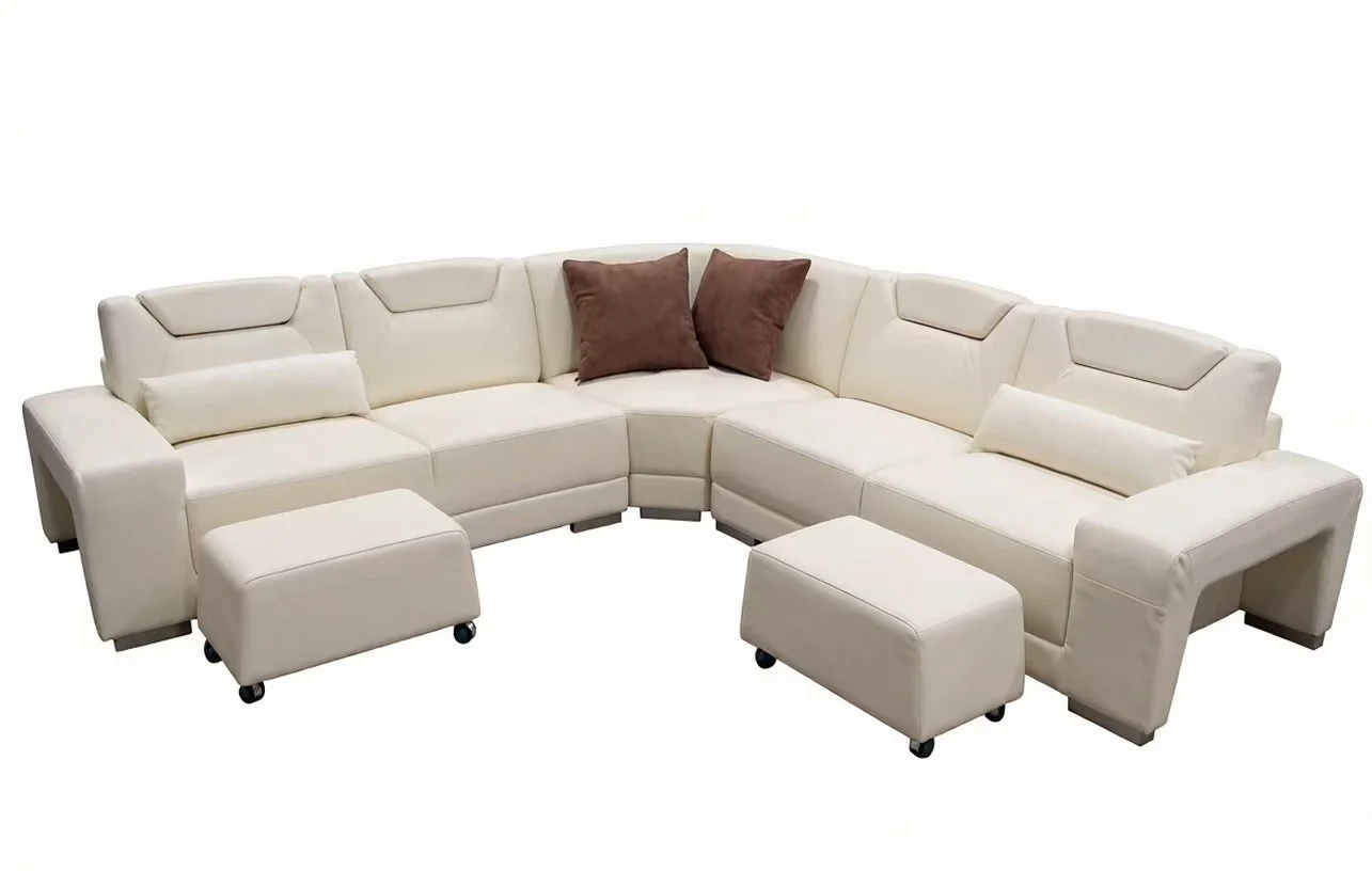 6PC U Shape Microfiber Sectional Sofa Set S1022M included 2 stools and adjustable headrests