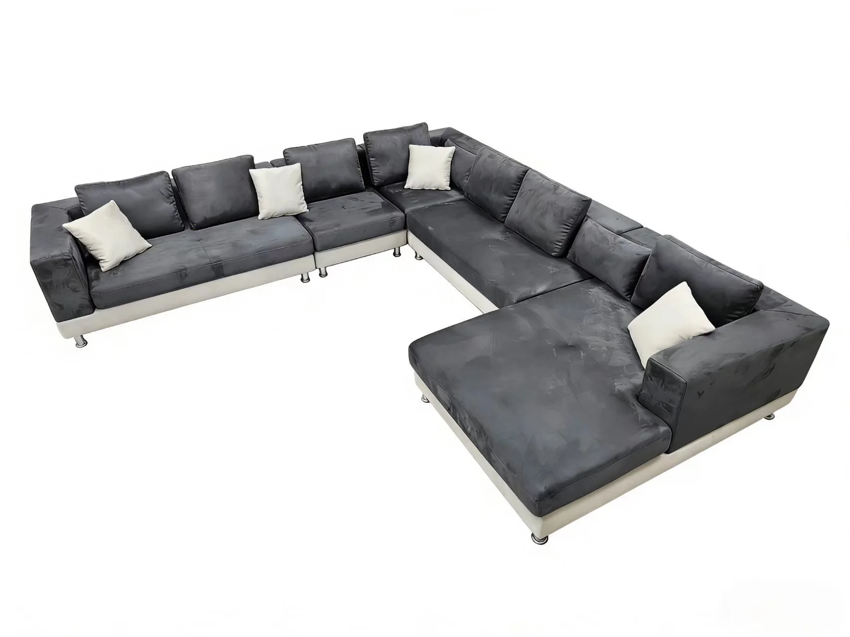 S6516 5PC. U SHAPED GREY AND DARK GREY FINISH MICROFIBER FABRIC SECTIONAL SOFA SET LARGE CHAISE DEEP SEATING