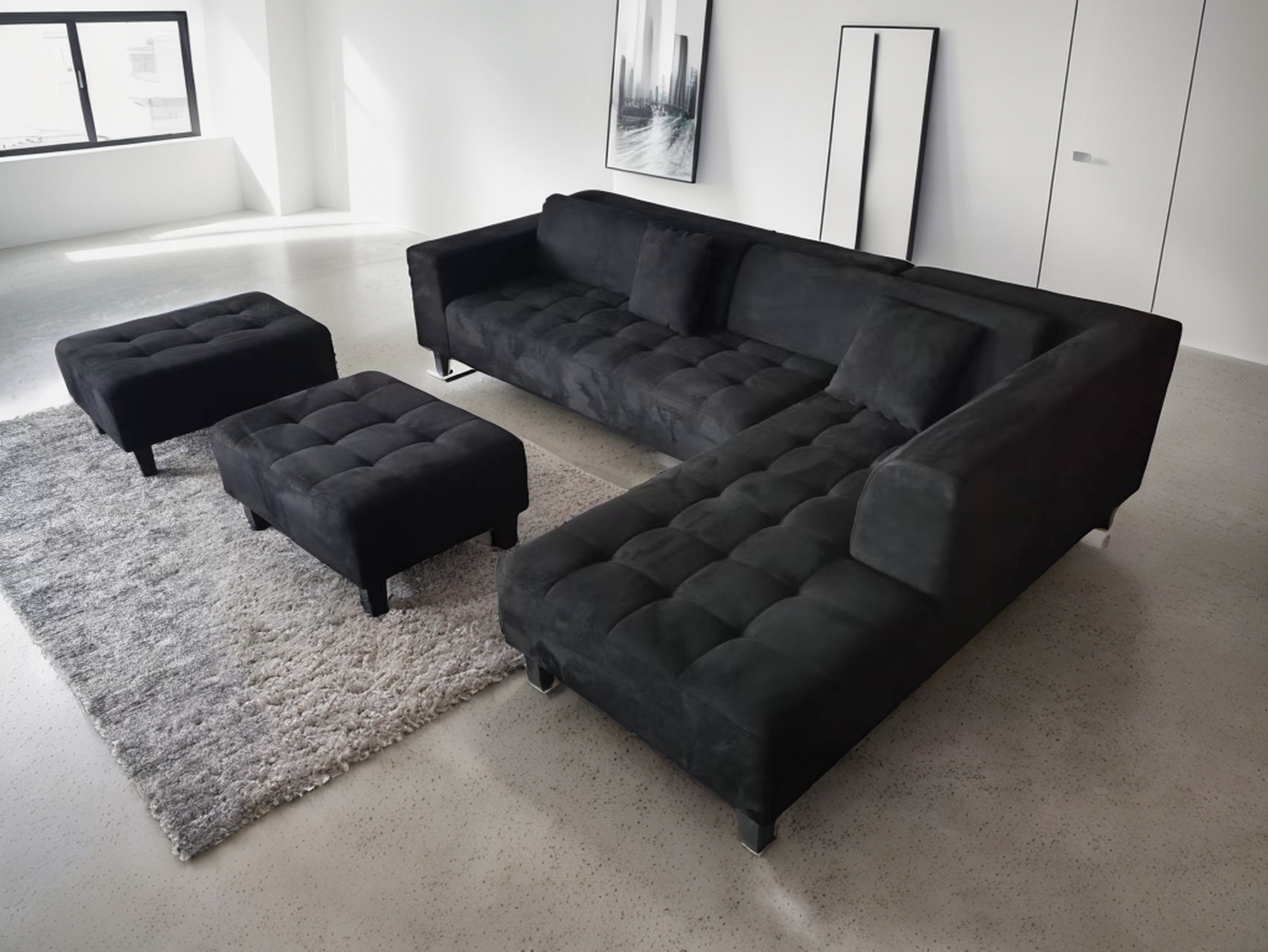 S1107RDG 4pc. Modern  Black Microfiber Sectional Couch Sofa