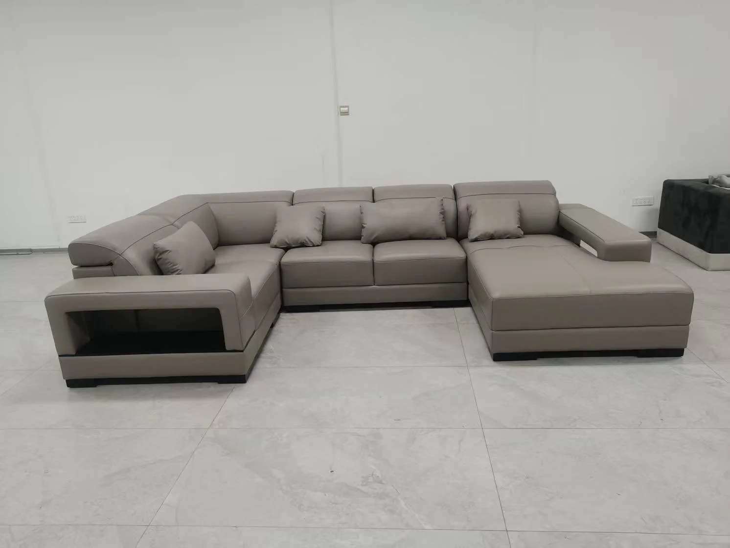 S1013 4pc. U shape Sectional Leather Sofa Set with side table and bookshelf