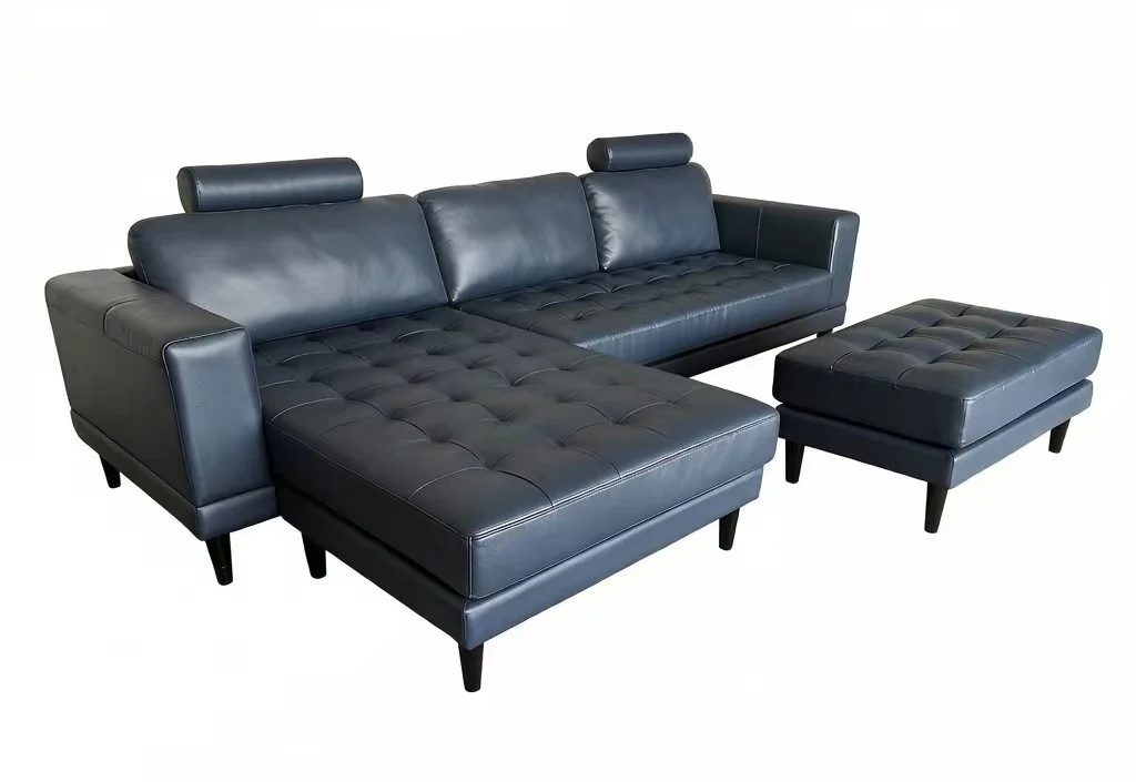 S8171C 3pc. Reversible 120" Modern Dark Blue Leather Sectional Couch Sofa Set