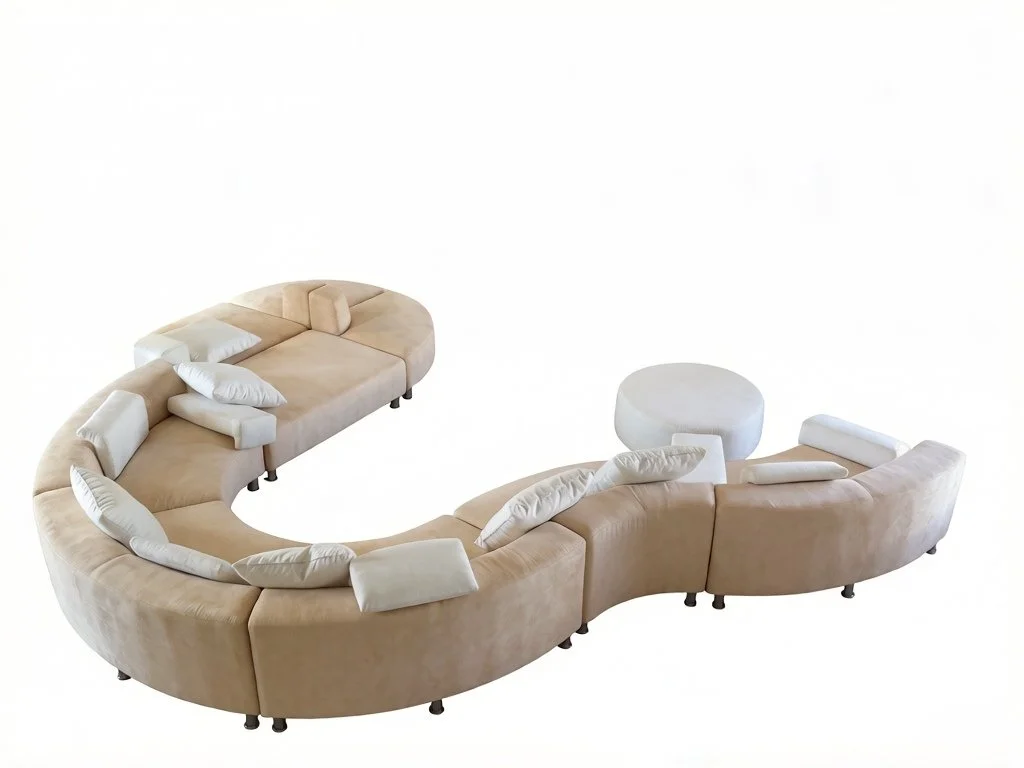 6pc. Modern Modular Curved Leather Like Microfiber Fabric Sectional Sofa Set