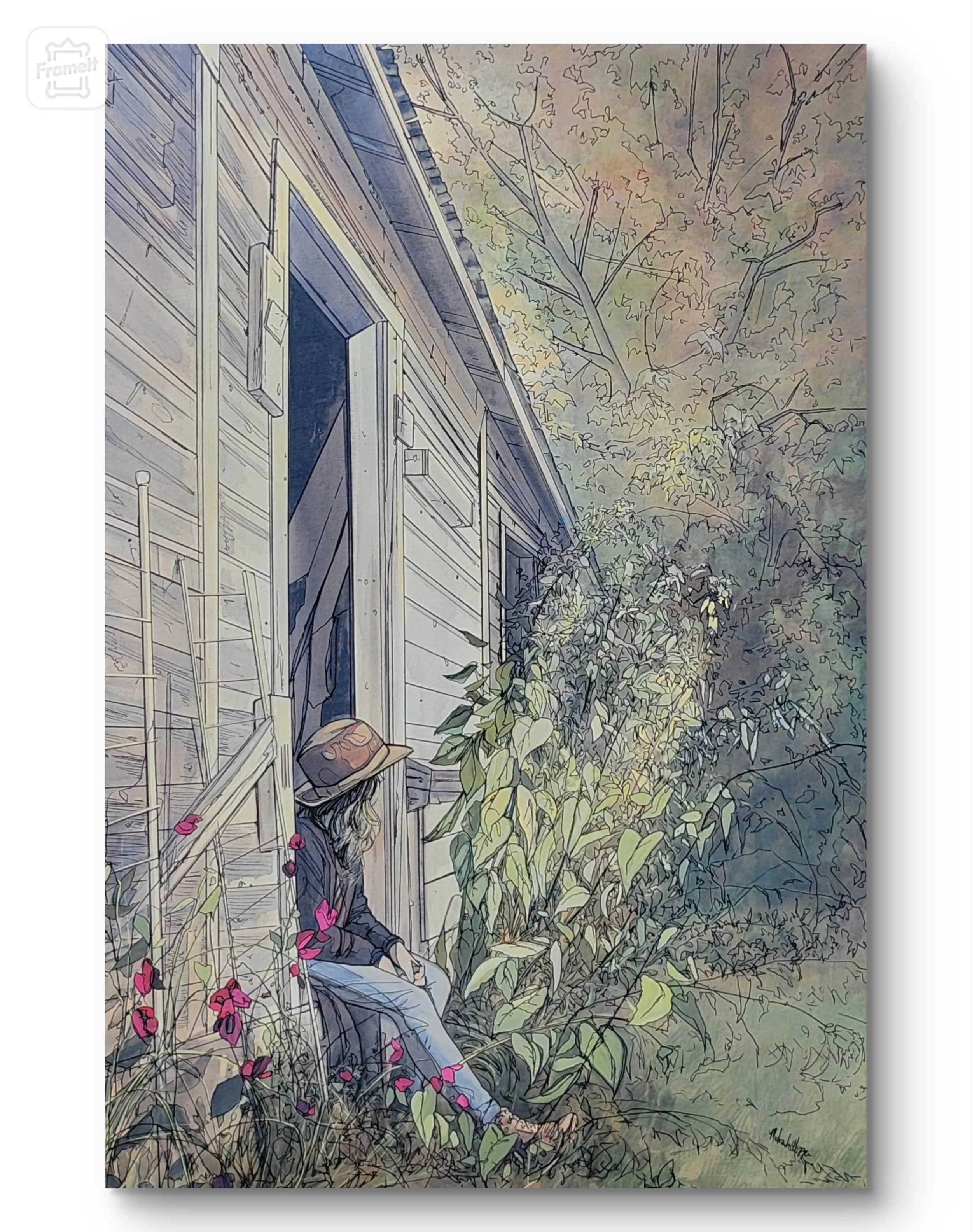 Sweet Pea
  
36 inches high x 24 inches wide acrylic and marker on canvas wrapped on 1.5 deep stretcher bars.  $1950 +GST  Available now through Dervilia Art &amp; Design, Saskatoon SK 