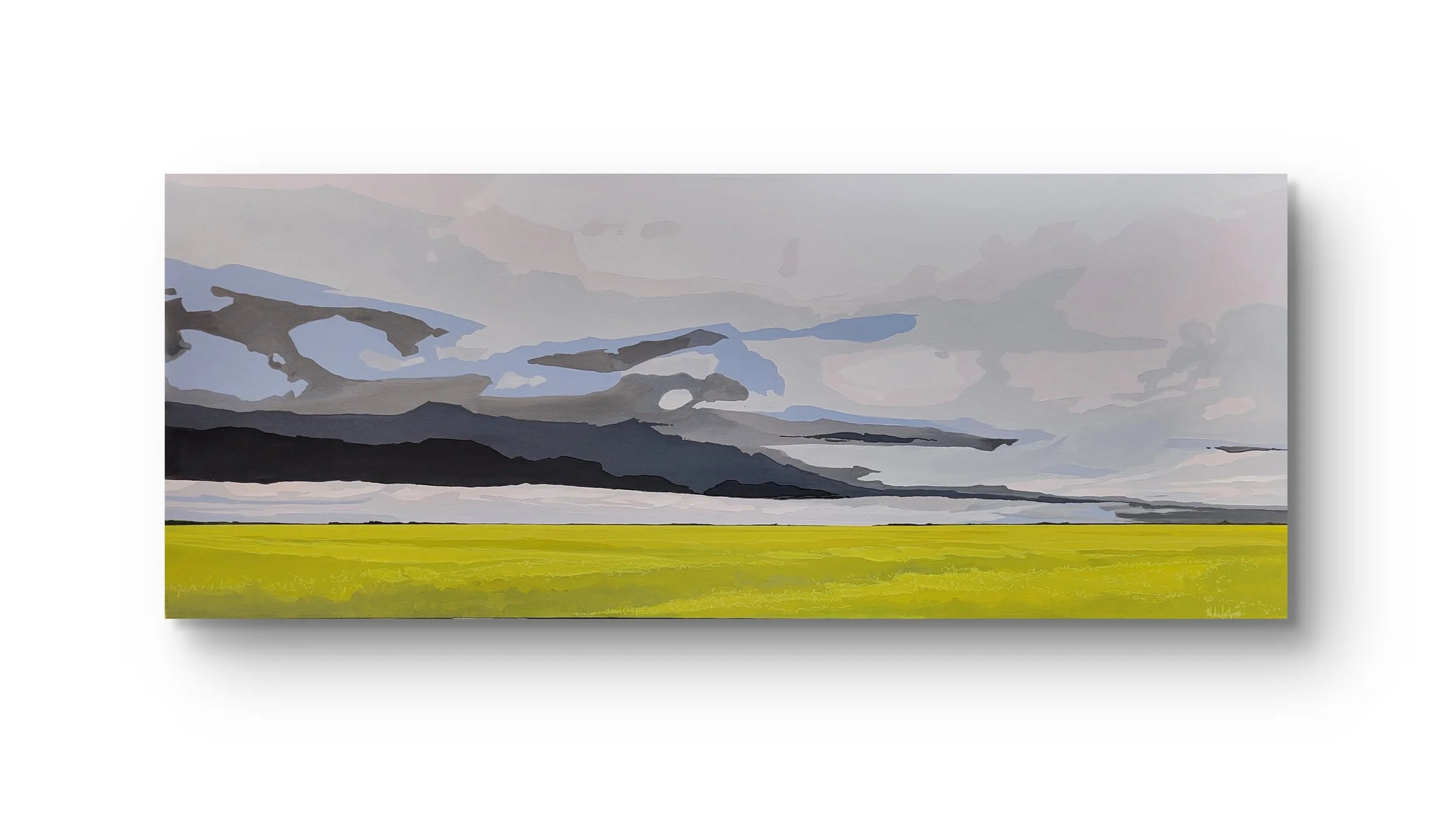 Rain On The Wide Horizon
  
24 inches high x 60 inches wide acrylic and marker on canvas wrapped on 1.5 deep stretcher bars.  $2500 +GST  On display at Effusion Gallery, Invermere BC   