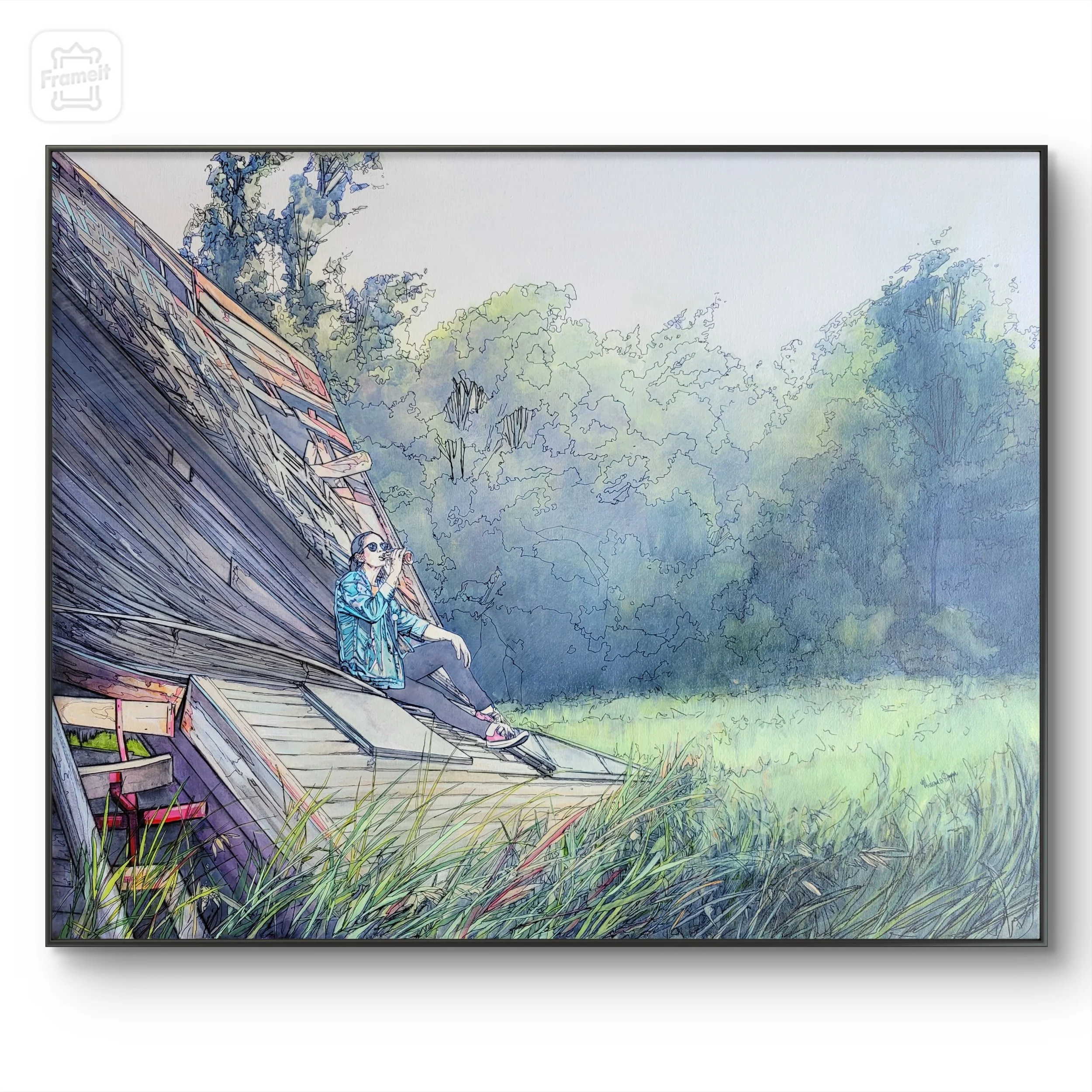 Pause
  
24 inches high x 30 inches wide acrylic and marker on canvas wrapped on 1.5 inch deep stretcher bars.   $1650 +GST    Available through Dervilia Art & Design in Saskatoon SK. 