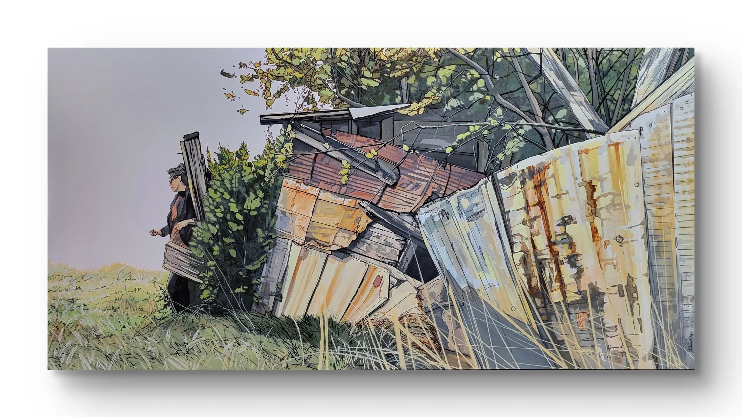 Where The Wind Blows
  
24 inches high x 48 inches wide acrylic and marker on canvas wrapped on 1.5 deep stretcher bars.  $2300 +GST  On display at Dervilia Art & Design, Saskatoon SK  