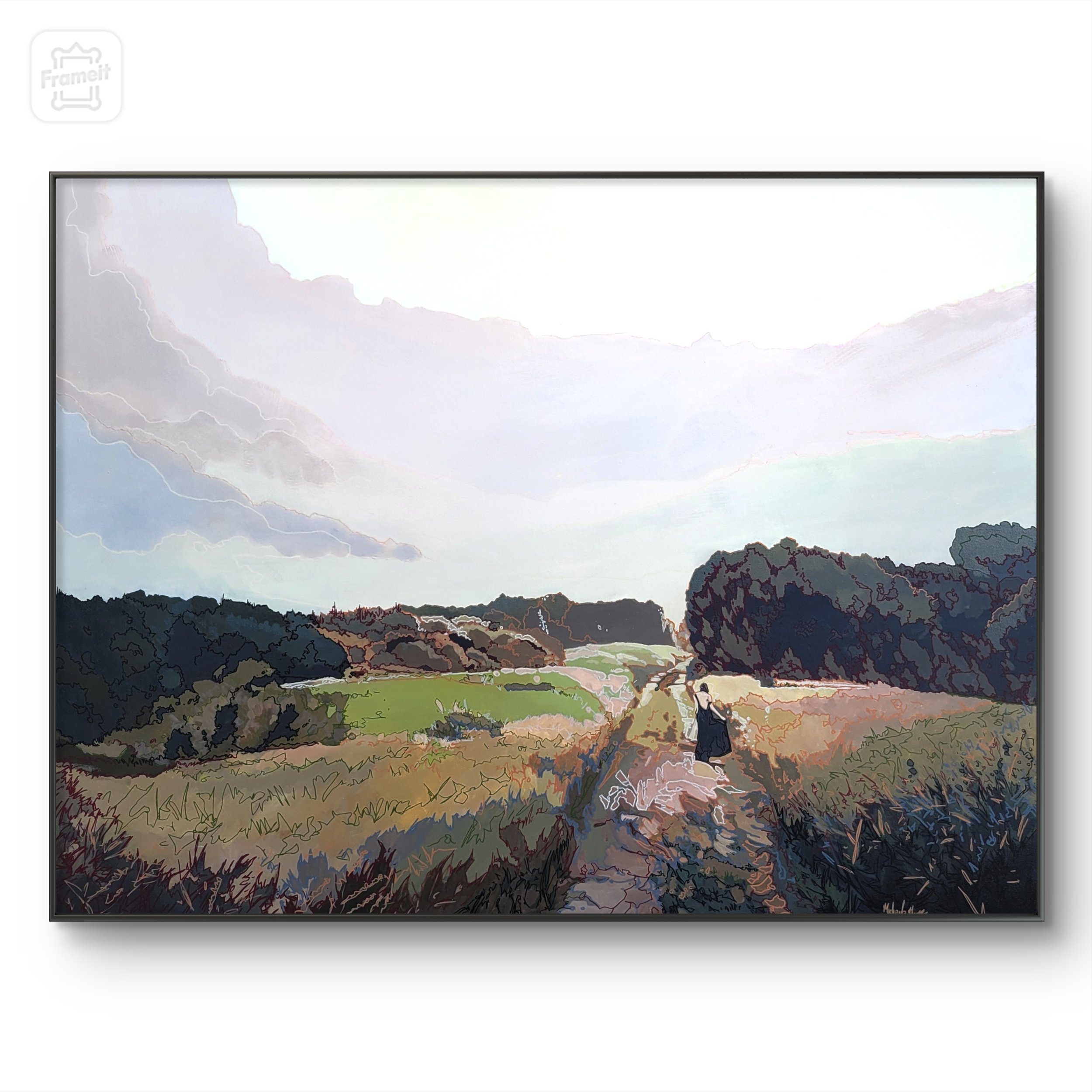 Rhiannon
  
36 inches high x 48 inches wide acrylic and marker on canvas wrapped on 1.5 deep stretcher bars.  $3350 +GST  Available now through Dervilia Art &amp; Design, Saskatoon SK 