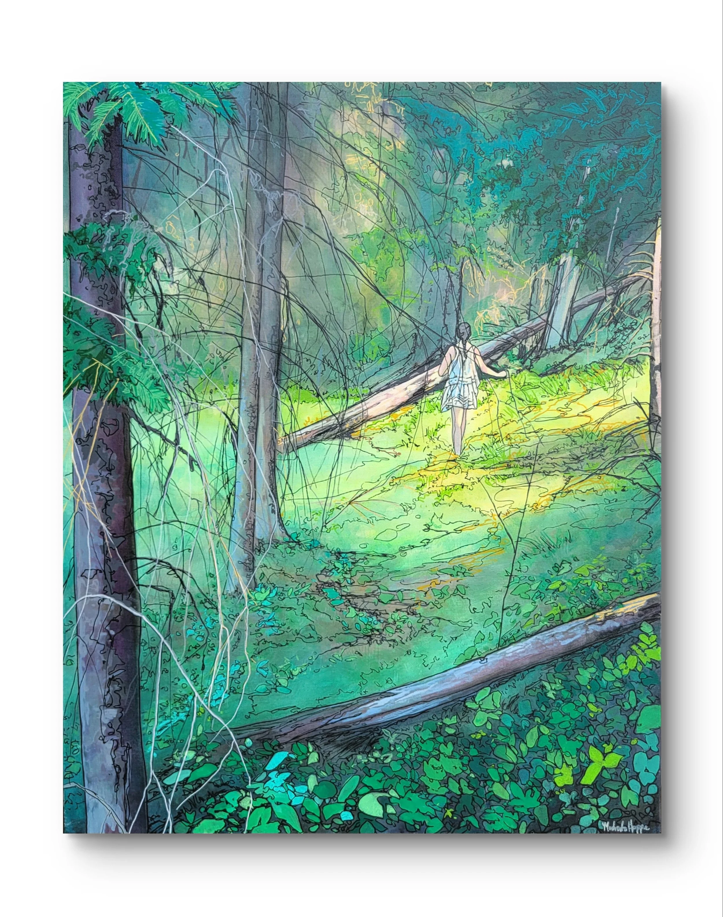 Where Shadows Breathe
  
30 inches high x 24 inches wide acrylic and marker on canvas wrapped on 1.5 deep stretcher bars.  $1650 +GST  Contact me for more information about this piece  