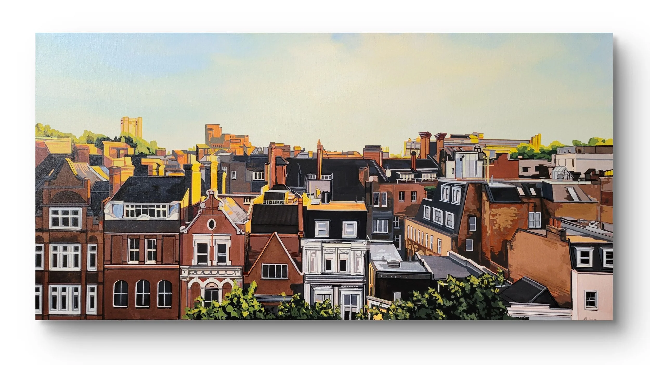 Sunrise Over London
  
20 inches high x 40 inches wide acrylic and marker on canvas wrapped on 1.5 inch deep stretcher bars.   $1800 +GST    Available through Dervilia Art & Design in Saskatoon SK. 