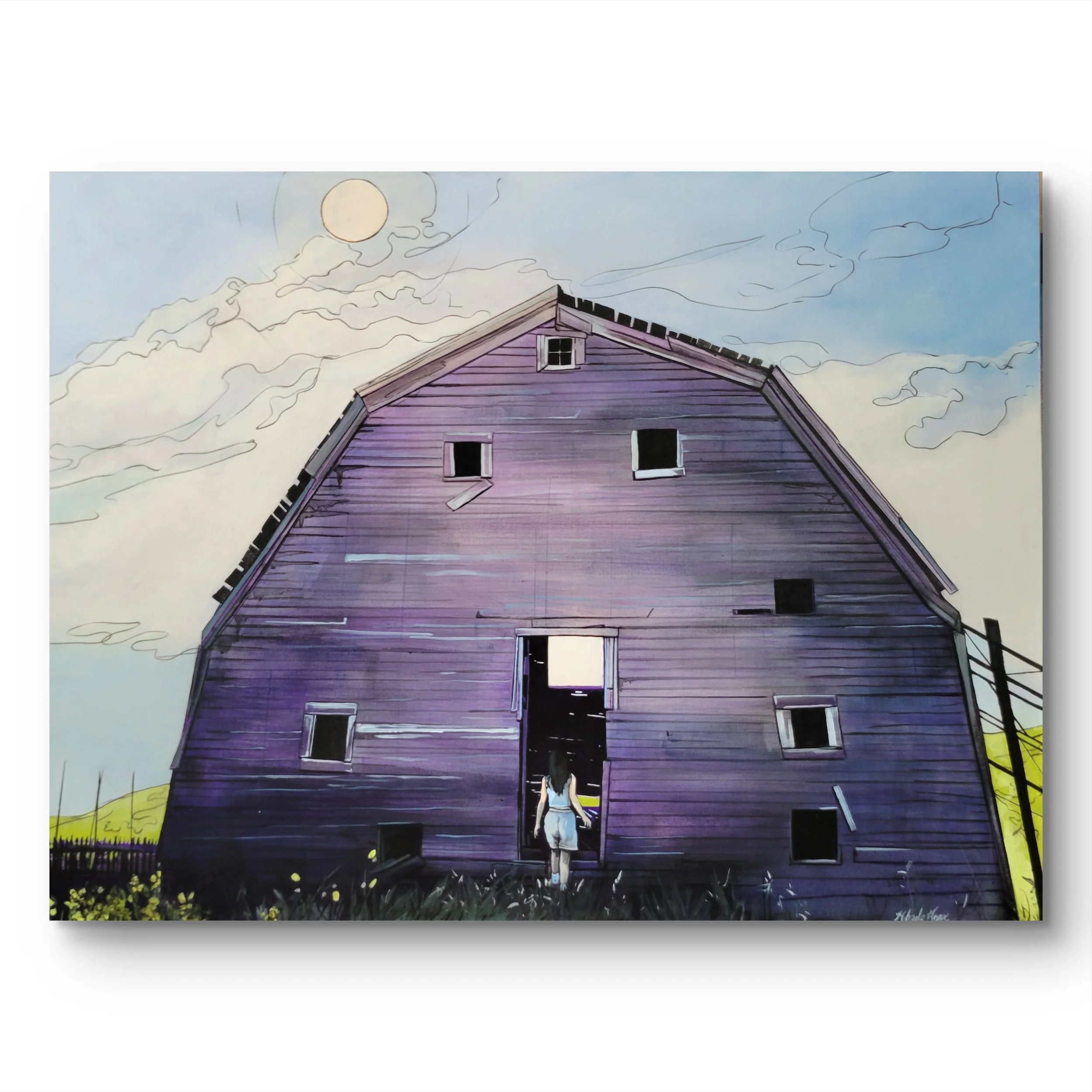 Shelter
 
 36 inches wide x 30 inches high acrylic and marker on canvas wrapped on 1.5 inch deep stretcher bars.  $2300 +GST  Available  through Effusion Art Gallery, Invermere BC 