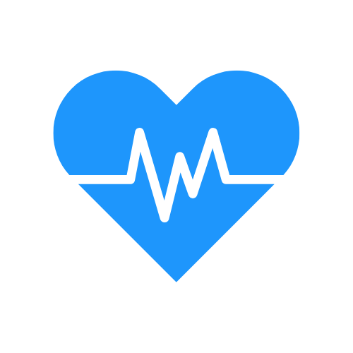 Blue heart with an electrocardiogram line inside it, representing the word "Healthy."