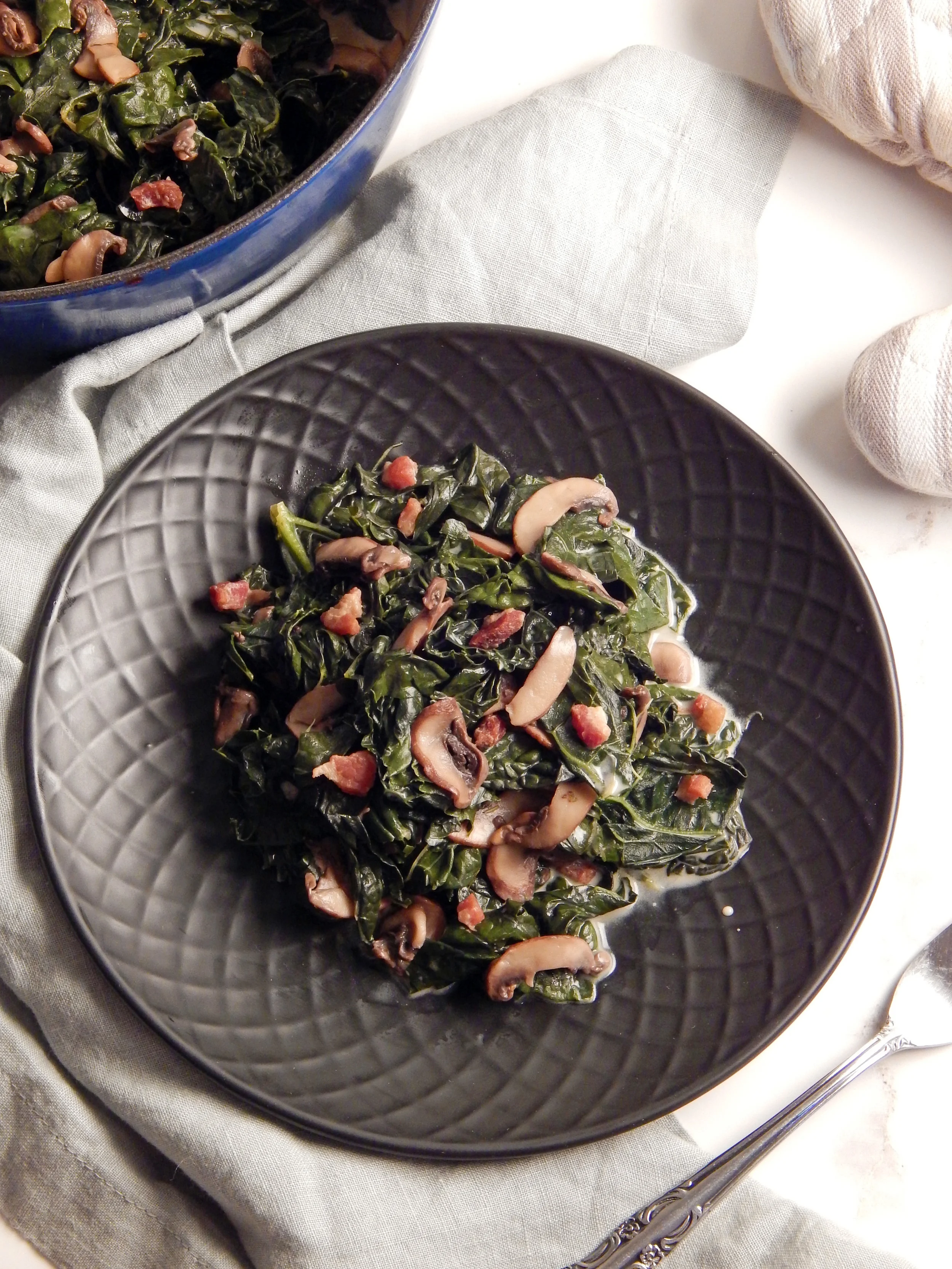 Creamy Kale and Mushrooms with Pancetta