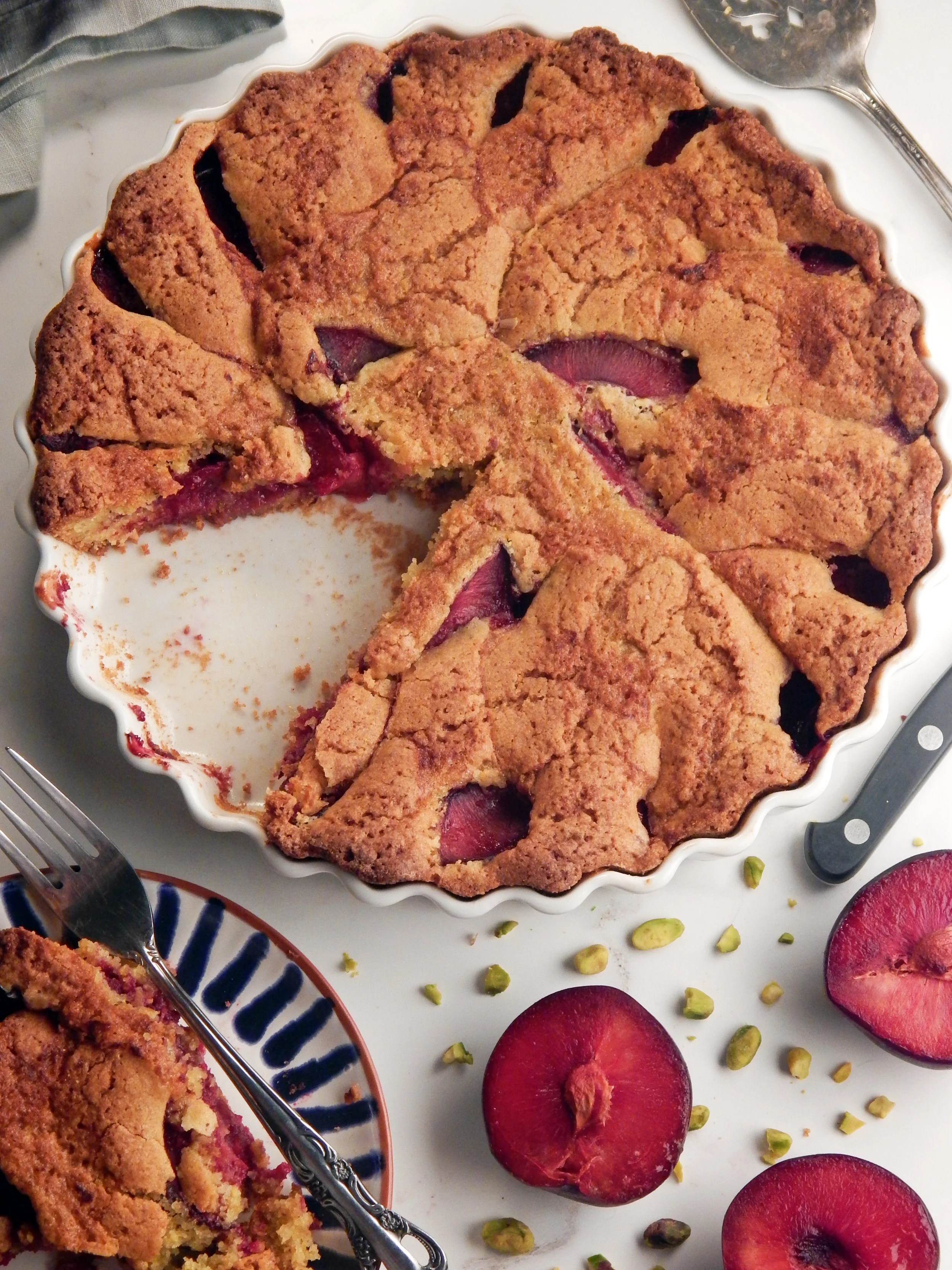 Pistachio Plum Cake (& saving our plum tree)