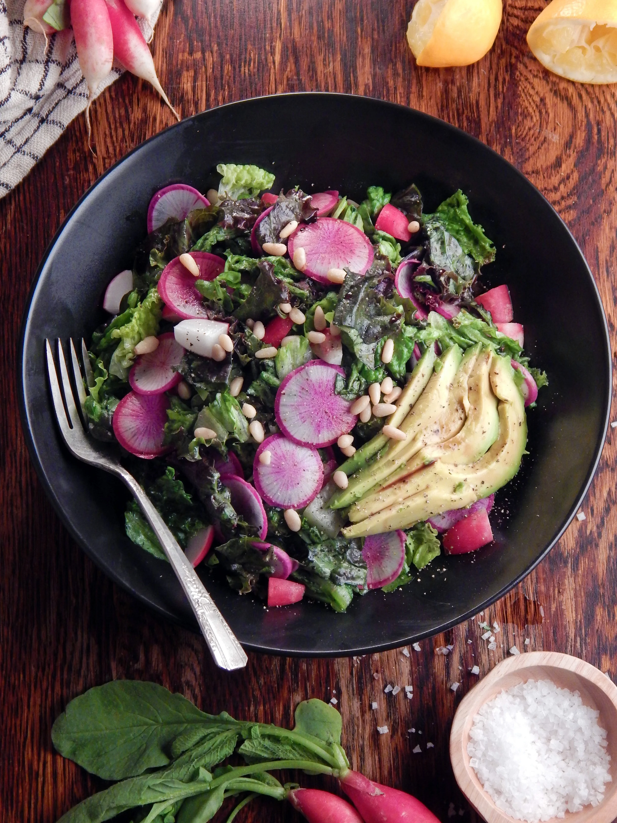 Radish, Avocado + Pine Nut Salad