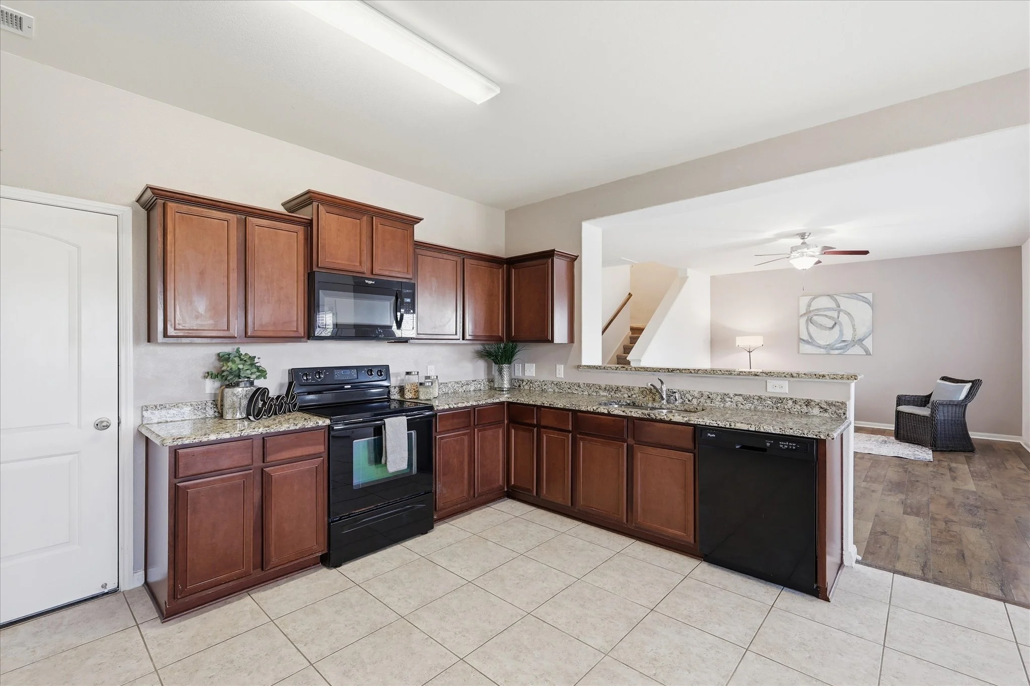Beautiful granite counters with a breakfast bar