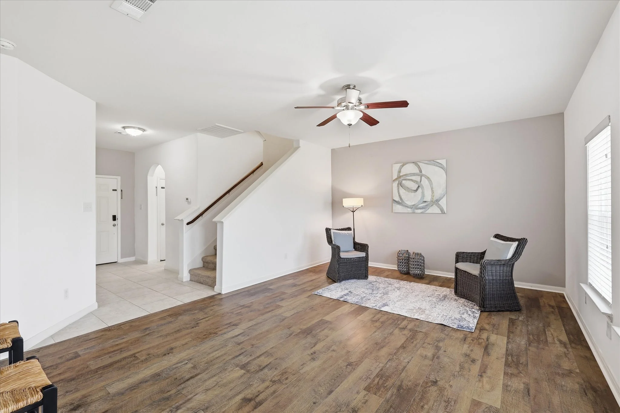 Beautiful flooring in this open family room