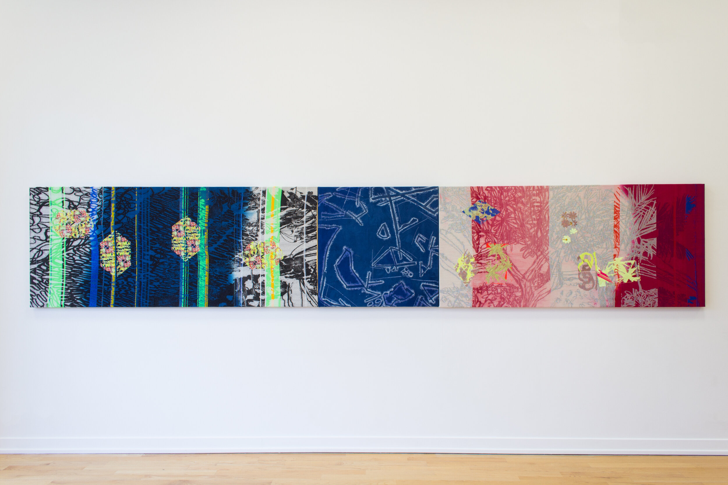 These works were made by artist Melissa Leandro. Images and art are not mine. As a studio assistant I help with the process of making; sewing, dye, removing, etc. Hand dyed piece for artist Melissa Leandro - Hawaiian drizzle, Blue void, Morning