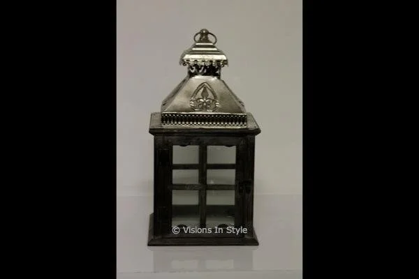 Boxed Hurricane Lamp with Silver Top