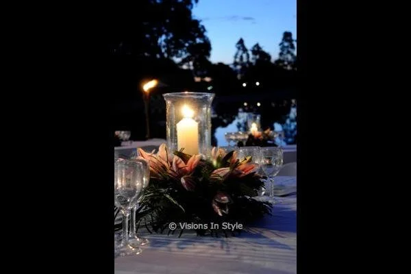 Hurricane Lamp with Floral Wreath