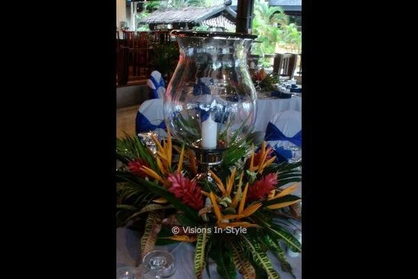 Hurricane Lamp with Floral Wreath Large