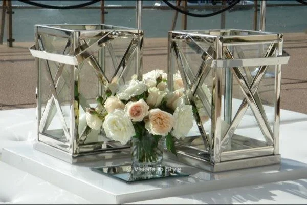 Silver &amp; Glass Cross Hurricane Lamp