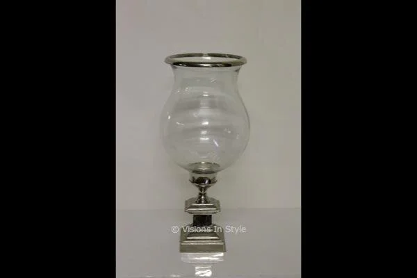 Large Hurricane Lamps with Silver Bases