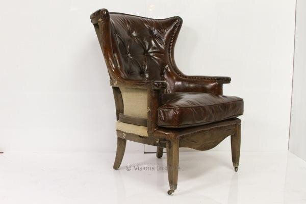 Open Back Brown Leather Armchair