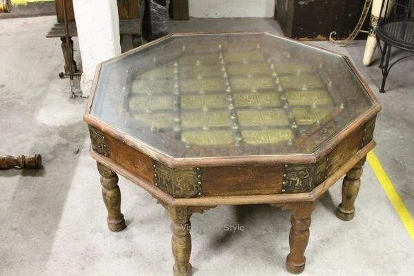 Octagonal Indian Coffee Table with Glass Top