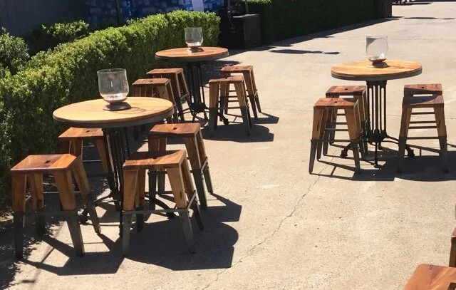 Rustic Cafe Tables w/ Rustic Short Stools