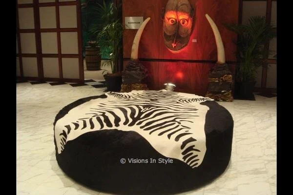 Black Faux Fur Round Ottoman