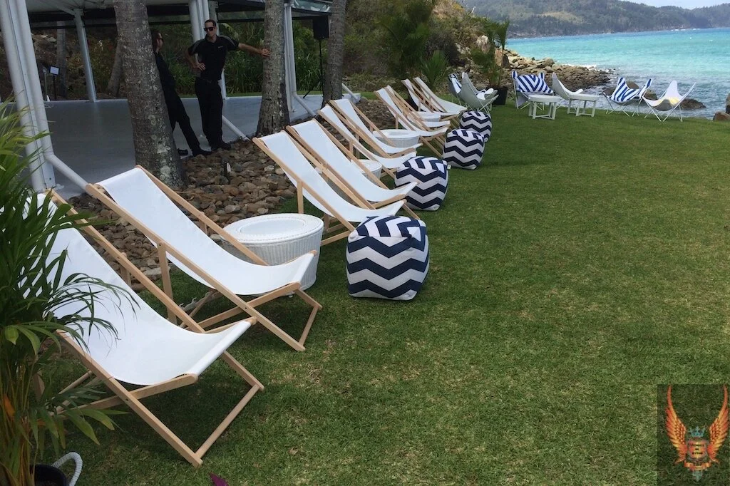 Blue and White Chevron Ottomans