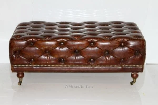 Chesterfield Brown Leather Ottoman