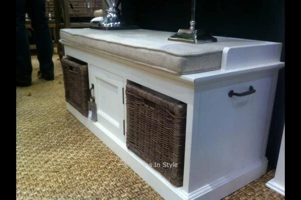 Cushioned White Bench Seat with Storage