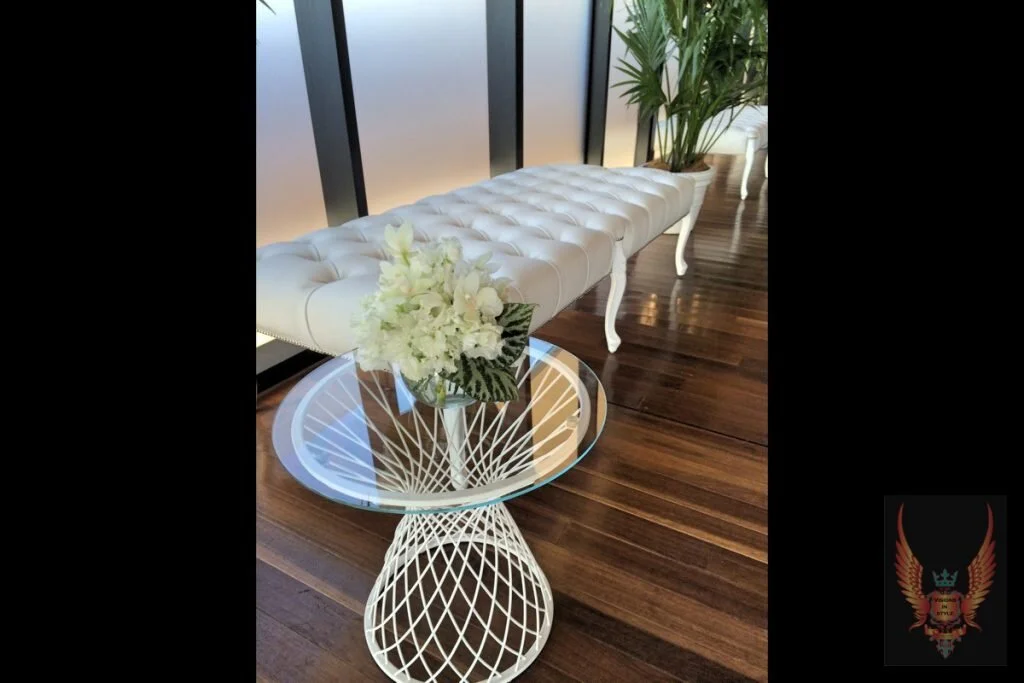 White Leather Gallery Bed with French Legs