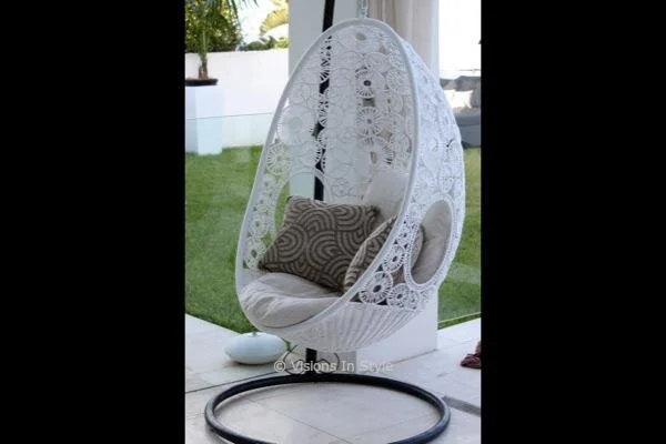 White Hanging Pod Seats with Stand