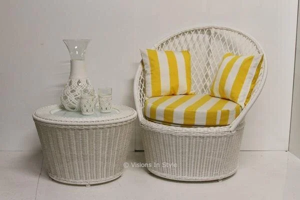 White Outdoor Synthetic Armchair with Matching Table