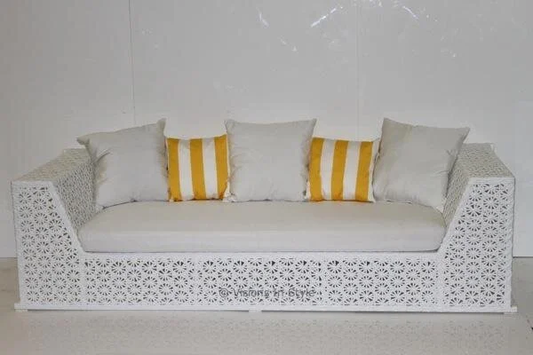 White Three-Seater Outdoor Synthetic Couch