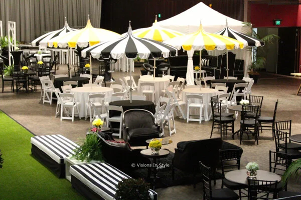 Black &amp; White &amp; Yellow Tables with Umbrellas