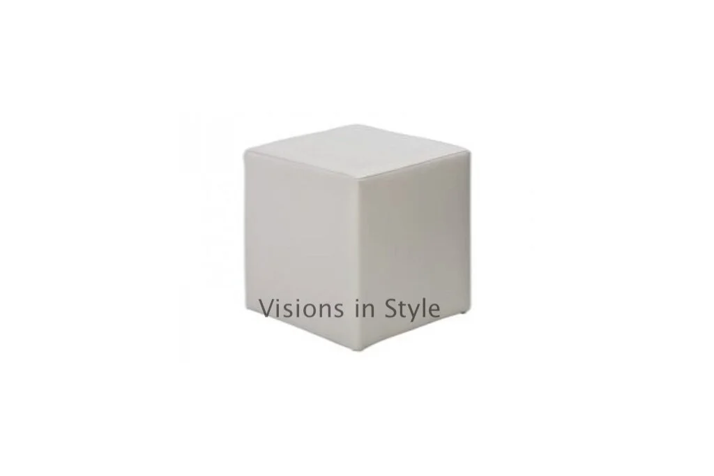 Cube White Leather Ottoman