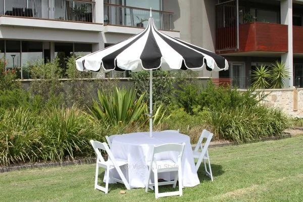 White Folding Chairs with Black &amp; White California Umbrella