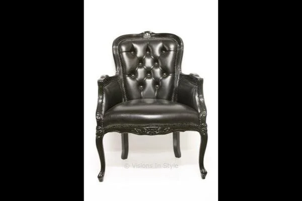 Louis Black Leather Grandfather Chair