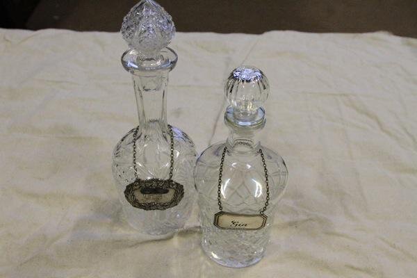 Crystal Decanters with Gin Signs