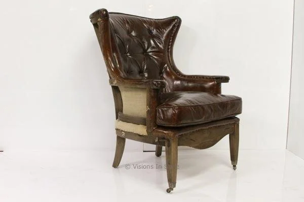 Open Back Brown Leather Armchair