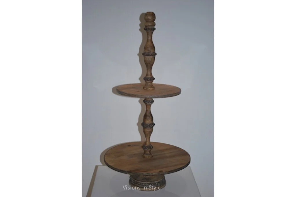 Wooden 2 Tiered Round Cake Stand